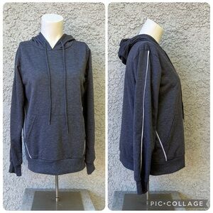 Lit 26 Charcoal Gray Women's Hoodie Sweater Pullover White Racing Stripe Casual